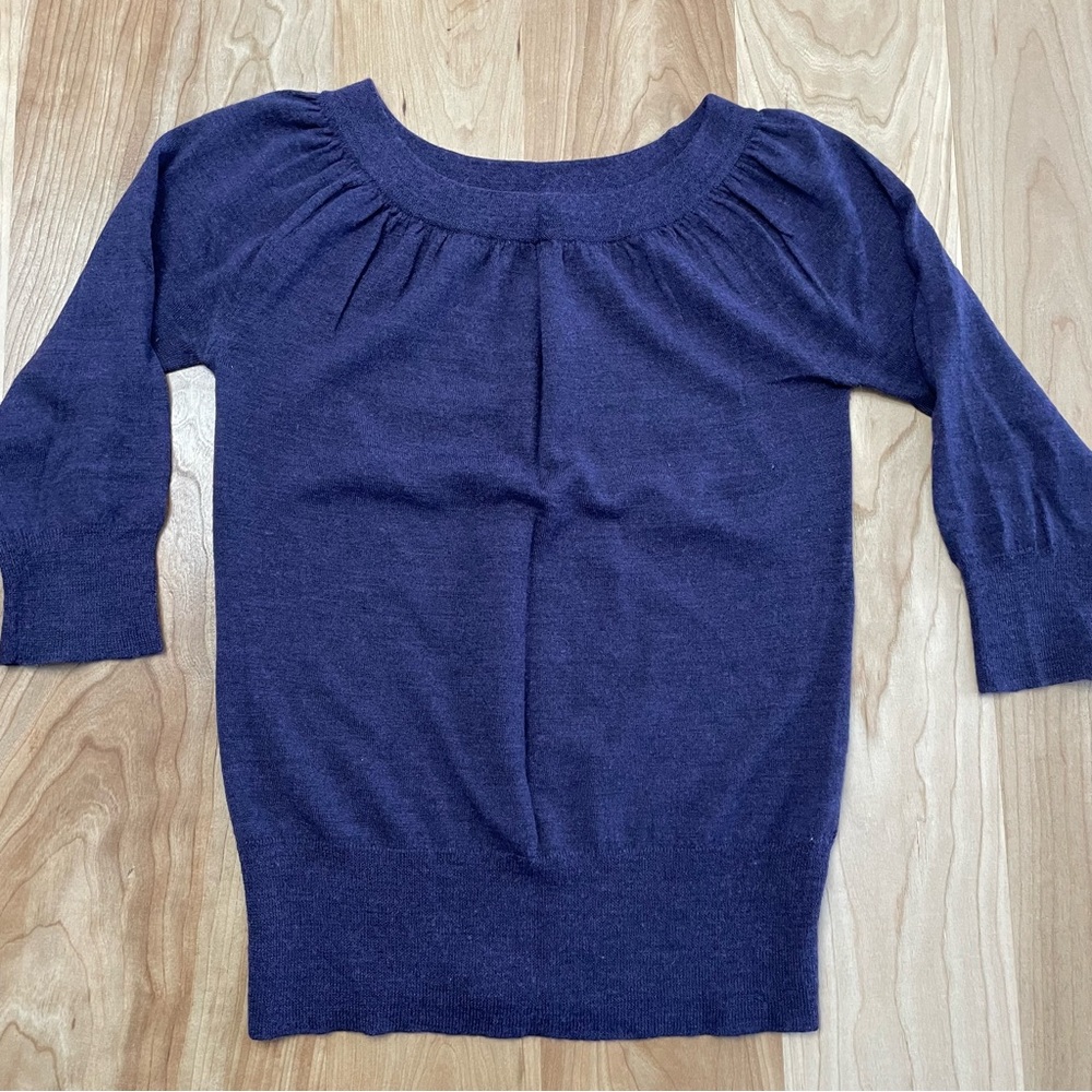 The Limited Gathered Neck 3/4 Sleeve Lightweight Merino Mix Sweater Medium